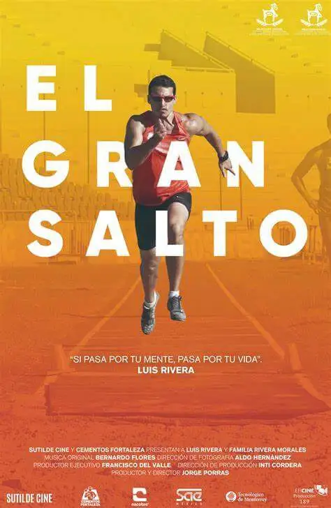 Afiche el gran salto hombre deportista corriendo